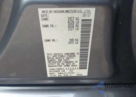 2018 Nissan Altima 2.5 Sv z USA, uszkodzony, nr VIN 1N4AL3AP4JC121323